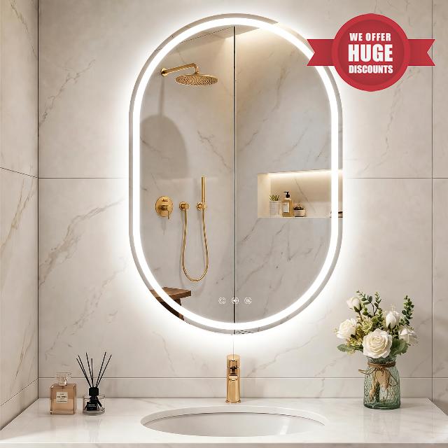 24x36'' Oval LED Lighted Bathroom Mirror with Lights | Frameless