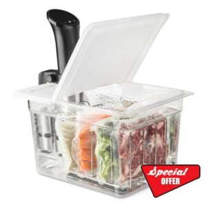 EVERIE 12 Quart Sous Vide Container with Collapsible Hinged Lid + Wobble-Free Stainless Steel Rack Divider— NSF Approved Container