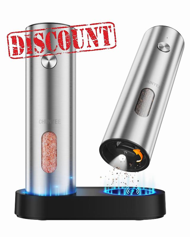 Electric Salt and Pepper Grinder Set with Rechargeable Base - Upgraded Large Capacity