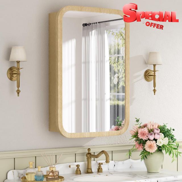 16x24 Inch Wood Medicine Cabinet with Mirror