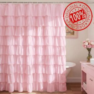 Hahafelt Pink 72 x 72 Inches Dorm Ruffle Shower Curtain Cute Dorm Bathroom Decor Fabric Preppy Ruffled Shower Curtain with 12 Hooks for Farmhouse College High School Bathroom Decor (Ruffle)