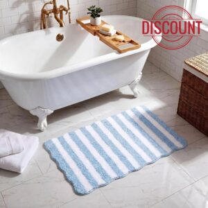 Coastal Scalloped Striped Bath Mat 20 x 32'' Blue and White Bathroom Rug Cute Microfiber Absorbent Aesthetic Bath Mat Last Toast on The Coast Gift Non Slip Washable Coastal Room Deco