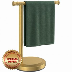Hoimpro 13" Brushed Gold Stand Hand Towel Holder Bathroom Kitchen Countertop Towel Rack Towel Bar Ring Free Standing Counter T Bath Accessories Freestanding Vanity Sink Hardware Stainless Steel