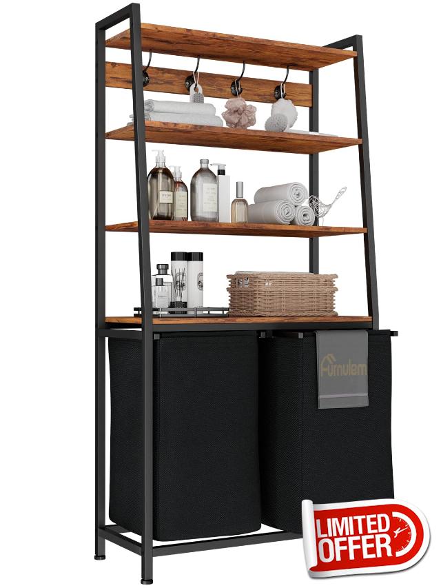 Furnulem 4 Tiers Laundry Hamper with Shelf and Hooks