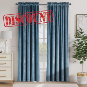 jinchan Velvet Blackout Curtain for Bedroom 84 Inch Long Thermal Insulated Luxury Curtains for Living Room Soft Privacy Room Darkening Drapery Sun Blocking Single Panel Curtain Rod Pocket Aegean Blue