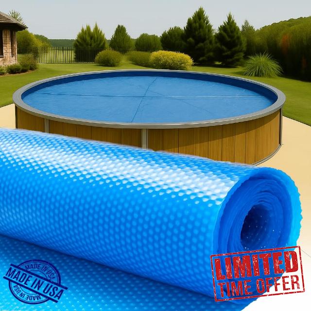 SunHeater 24-Foot Round Solar Pool Cover - Blue Bubble Thermal Blanket for Above-Ground Pools