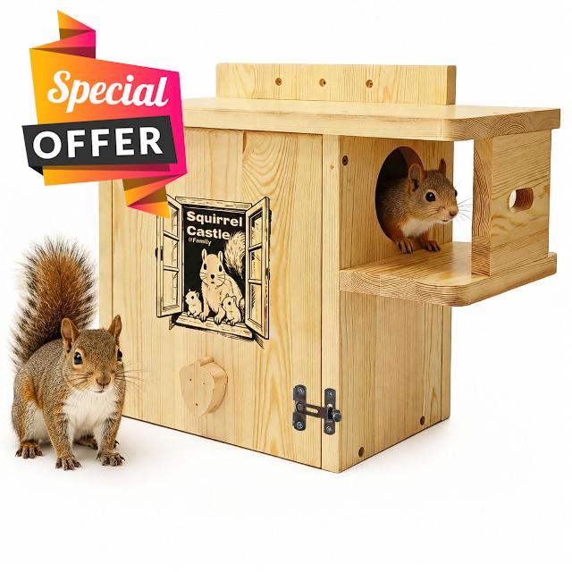 Upgraded Version Large Wooden Squirrel House for Outside - Weatherproof Pine with External Platform