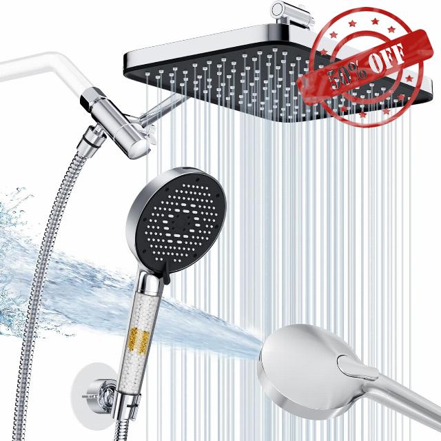 12 Inch Wide Rain Shower Head with Filtered Handheld Combo