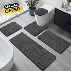 YIHOUSE Bathroom Rugs Sets 5 Piece - Thick Memory Foam Bath Mat