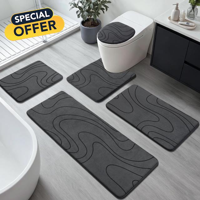 YIHOUSE Bathroom Rugs Sets 5 Piece - Thick Memory Foam Bath Mat