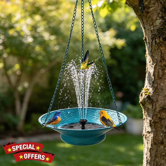 Hanging Solar Bird Bath Metal