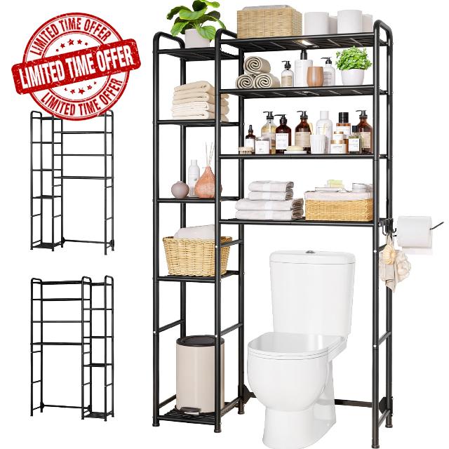 Kitsure Over the Toilet Storage – 9-Tier Black Metal Bathroom Organizer Shelves with Adjustable Side Shelves