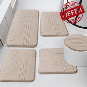YIHOUSE Beige Bathroom Rug Set 5 Pieces