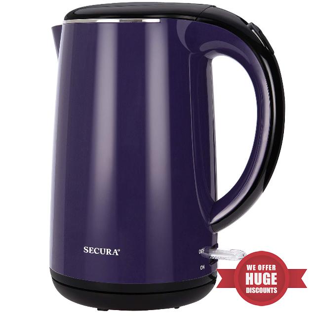 Secura Original Stainless Steel Double Wall Electric Water Kettle 1.8 Quart with Auto Shut-Off & Boil-Dry Protection