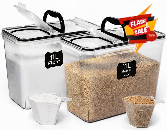Shazo 2 PC (11L | 372 oz) Flour Sugar Storage Containers with Spout Lid & Easy Carry Handle - BPA Free Extra Large Airtight Food Storage Containers with Lids - Rice Canisters Sets for Kitchen & Pantry