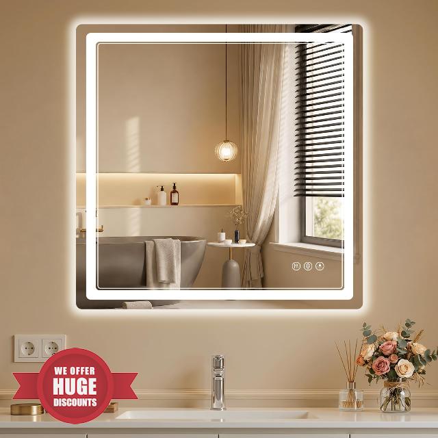 BEAUTYPEAK 30"x30" LED Bathroom Mirror with Lights