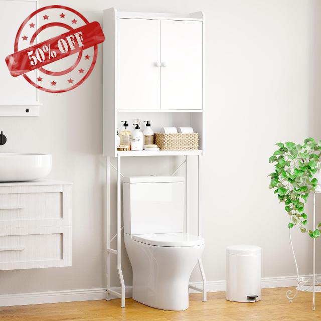 Kitsure Over The Toilet Storage Cabinet - 3 Tier Bathroom Organizers and Storage Solution with Adjustable Shelf & Bottom Bar