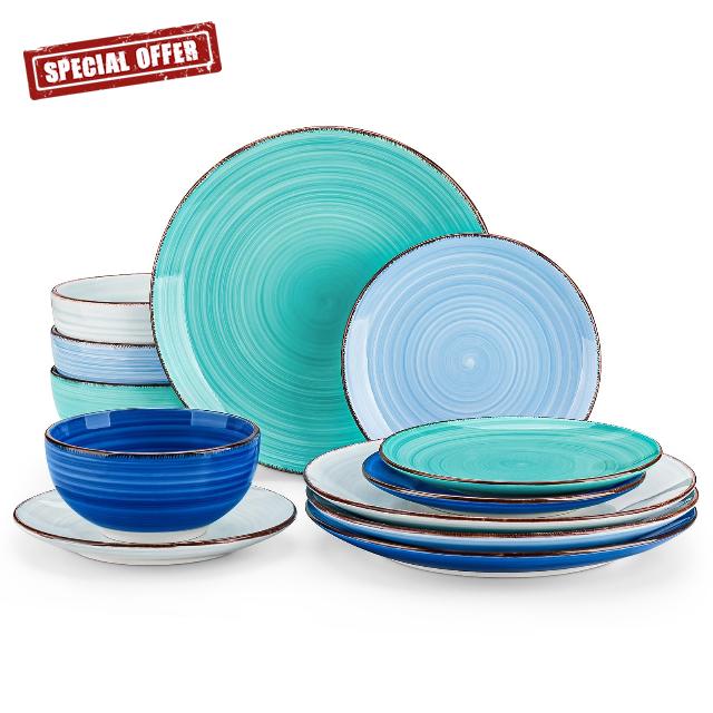 ancasso Bonita Dinnerware Set Blue Stoneware 12 Pieces Service for 4