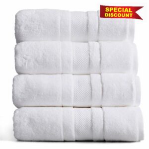 Luxury 100% Cotton Bath Towels Set | 4-Pack | White | 700 GSM | Premium Bath Towels | Ultra Soft Thick Plush & Highly Absorbent | Luxury Hotel & Spa Bathroom Towels