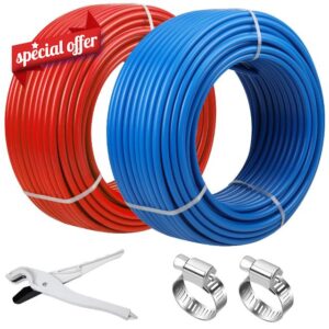 PEX Pipe 1/2 Inch 100ft 2 Rolls PEX Tubing EVOH Pex-B Pipe Non Oxygen Barrier Durable Leakage-Proof Flexible for Residential Water Lines in Homes pex Radiant Heat Tubing(Red+Blue)