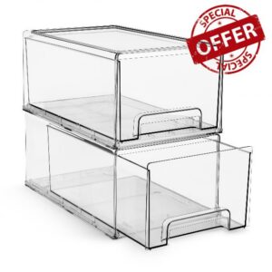Sorbus Large Clear Storage Drawers (2 Pack) – Stackable Pull-Out Storage Bins with Handles