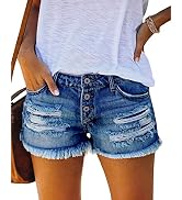 MEMVU Women's Mid Rise Ripped Stretchy Jeans Shorts Frayed Raw Hem Casual Denim Shorts