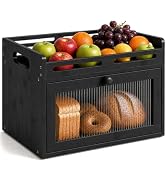 Coiesol Bread Box for Kitchen Countertop, Bamboo Bread Storage Container with Fruit Basket, Clear...