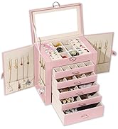 BOOVO Earring Jewelry Box For Women Girl Stud Organizer, 5 Layers Girl Jewelry Organizer Box With...