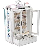Ikee Design Free Assemble Wood Hexagon Rotating Jewelry Display Stand, 60 Removable Metal Hooks, ...