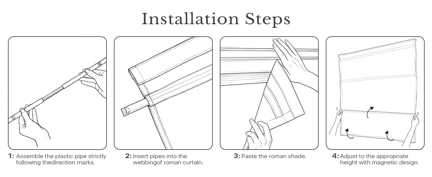 Blackout No Drill Roman Shades for Windows & French Door Cordless Door Curtain Privacy Window Blind