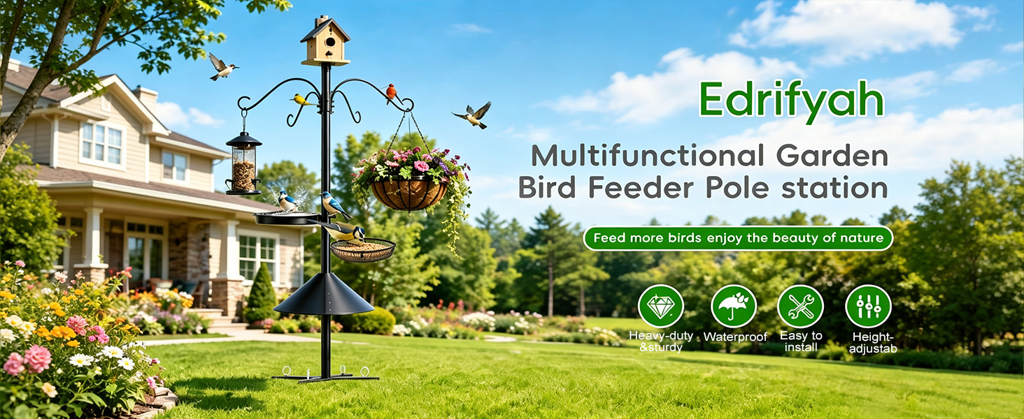 Multifunctional, heavy-duty bird feeder pole—wind- and rain-resistant, easy to install