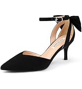 JOY IN LOVE Women's Pumps Kitten Bow Heels Closed Pointed Toe Sandals Ankle Strap Dress Shoes