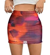 Avanova Women Mesh Bodycon Mini Skirt High Waist Ruched Summer Short Skirt