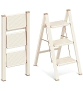 GameGem 3 Step Ladder, Folding Step Stool with Wider Pedal, Anti-Slip Feet & Non Slip Stripes, Al...