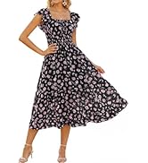 GRACE KARIN Women's Summer Floral Midi Dress,Square Neck Wedding Guest Party Dresses,Ruffle Sleev...