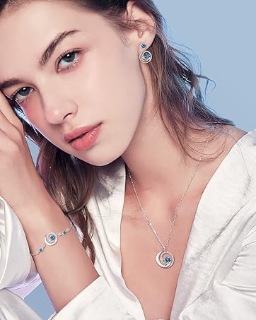 FANCIME Birthstone Bracelets 925 Sterling Silver Moon and Star Bangle Charm Bracelet Fine Jewelry...