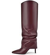 Vaslemuse Womens Fold Over Knee High Boots Stiletto High Heel Slouchy Tall Boots Pointed Toe Sexy...