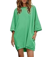 Nirovien Womens Oversized Sweatshirt 3/4 Sleeve Crewneck Sweatshirts Summer Color Block Pullover ...