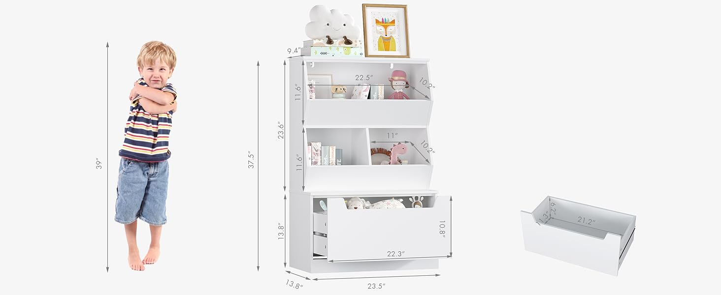 UTEX Toy Storage Cabinet, Kids Toy Storage Organizer with Drawer, Open playroom Storage Furniture