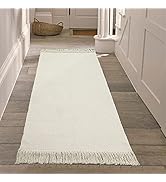 Collive Kitchen Runner Rug, 2' x 4.3' Hand-Woven Reversible Washable Rug, White/Beige Cotton Mode...