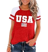 Womens American Flag Shirt Short Sleeve USA 4th of July Flag Tops Loose Patriotic Novelty T-Shirt...
