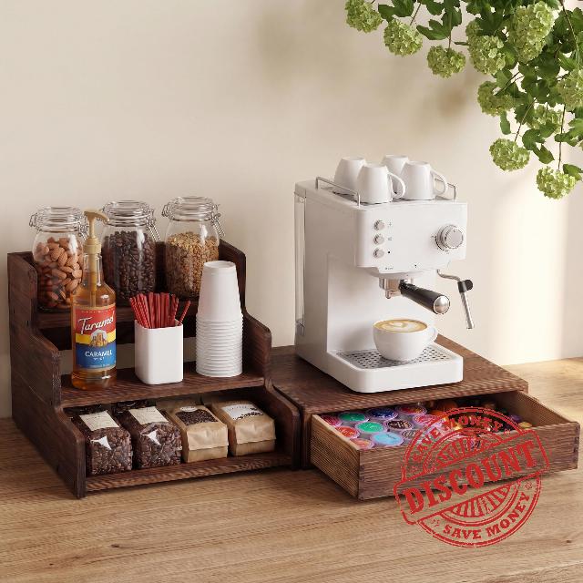 Wooden Coffee Station Organizer with K Cup Holder