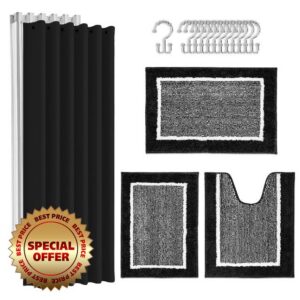 Britimes Black Bathroom Sets with Shower Curtain and Rugs