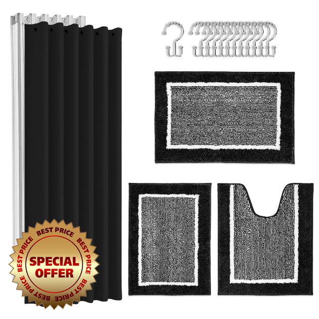 Britimes Black Bathroom Sets with Shower Curtain and Rugs
