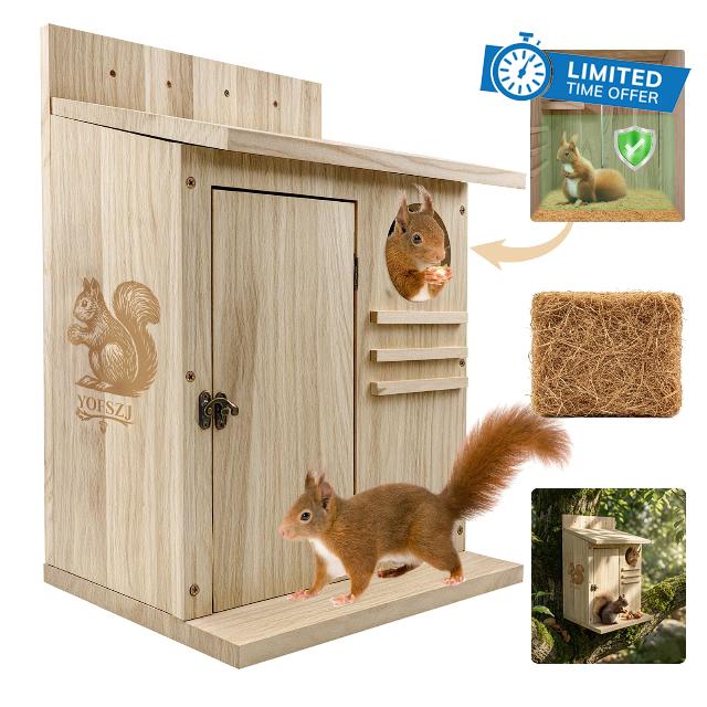 Large Squirrel House for Outside with Natural Nesting Material