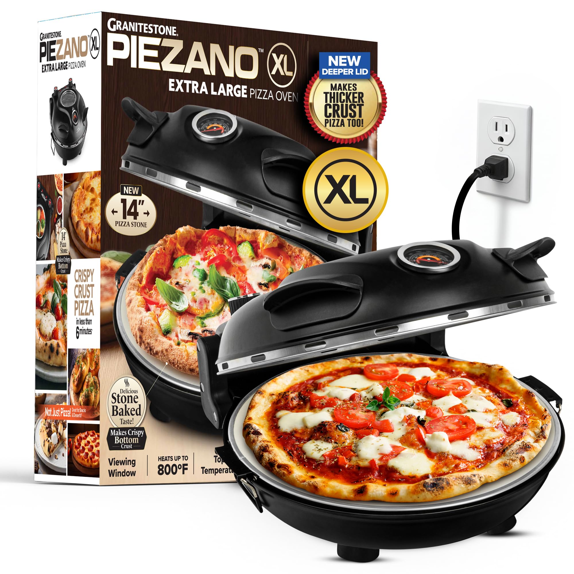 PIEZANO XL 14 Inch Extra Large Crispy Crust Pizza Oven – Family Sized Electric Pizza Oven Indoor Countertop Maker with Stone Heats up to 800˚F for Stone Baked Pizzeria Style at Home