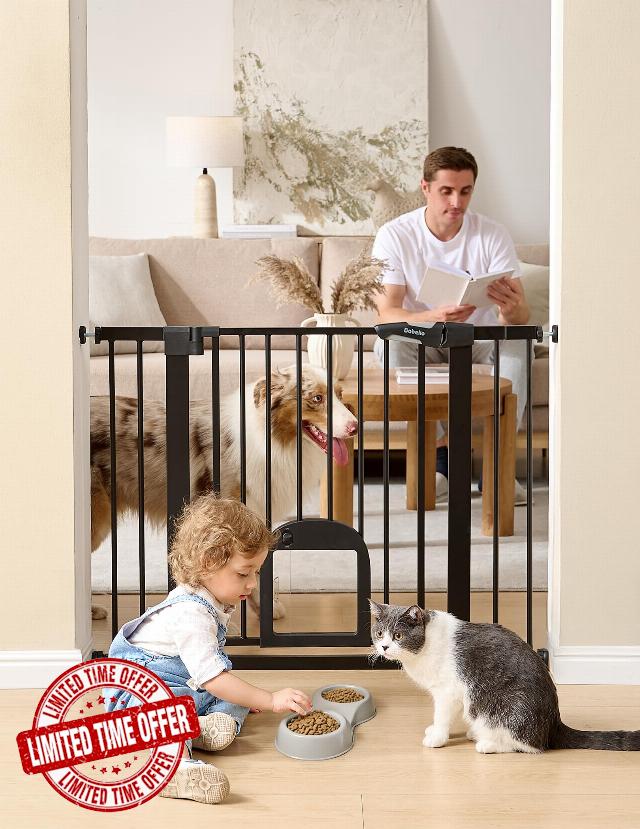 Babelio Upgraded Baby Gate with Adjustable Cat Door