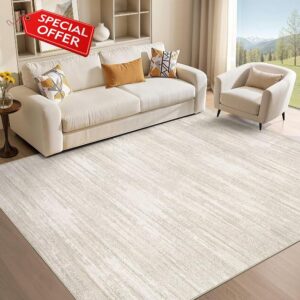 Area Rug Living Room - 5X7 Abstract Washable Large Soft Foldable Non Slip Rug Neutral Modern Low Pile Carpet for Bedroom Nursery Dining Room Kitchen Home Office Indoor - Beige