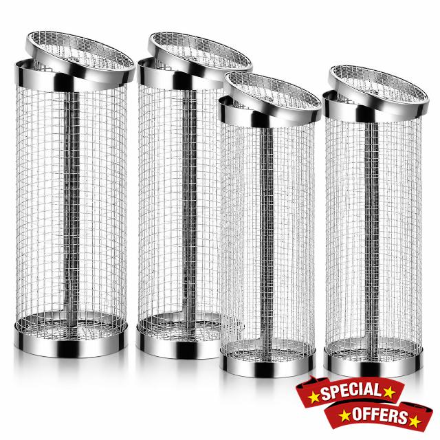 4PCS Inground Worm Composting Bin Turn Food Waste into Nutrient-Rich Soil Increase Soil Fertility Stainless Steel Composting Bin with Holes and Lid for Outdoor Garden Vegetable Patch Backyard