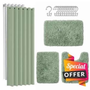 Britimes Sage Green Bathroom Sets with Shower Curtain and Rugs